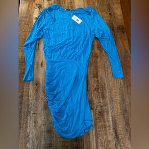 Ramy Brook Blue lagoon Ashton ruched mini dress bodycon MEDIUM NEW NWT